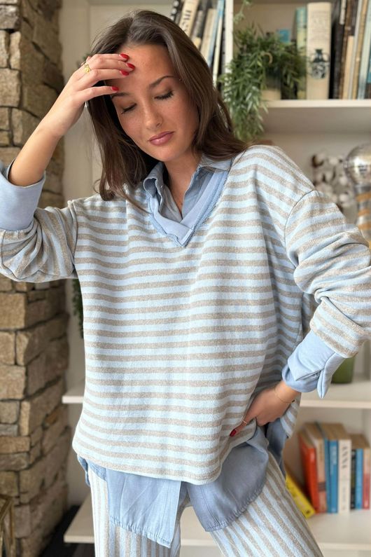 Shoreditch Classic V Sweat Iceberg & Grey /13=